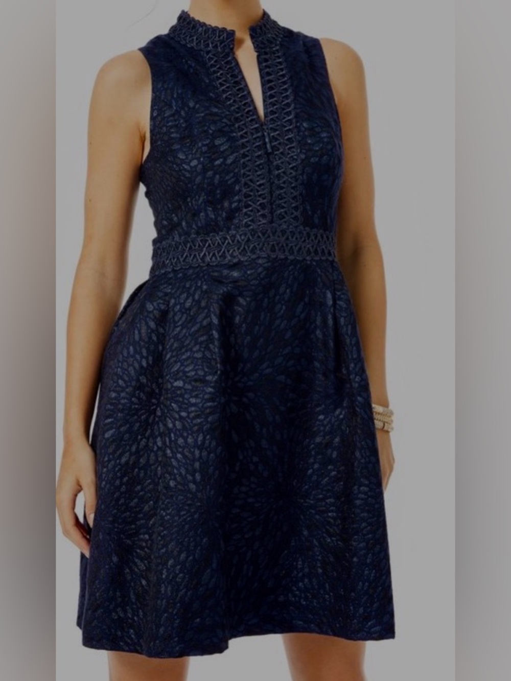 Lilly Pulitzer Franci Dress mini jacquard black pockets structured formal flare